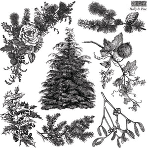 Iron Orchid Designs Stamp - Holly and Pine